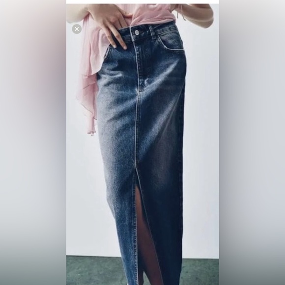 Zara Dresses & Skirts - ZARA high waist 5 pocket jean skirt, midi-long, raw edge slit sz 28 sz M